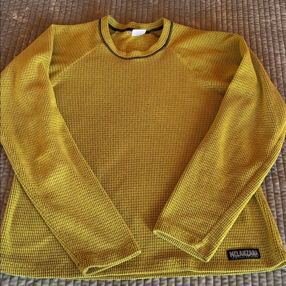 Rare! Women’s Melanzana beautiful Yellow Crewneck Microgrid Fleece Sweater
